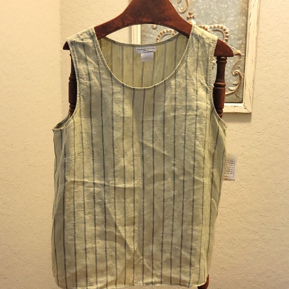 Green Striped Linen Sleeveless Top NWT Size 16